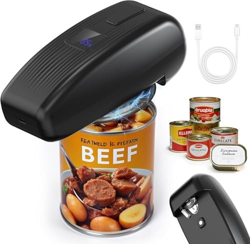 Apriscatole elettrico automatico con funzionamento one-touch, apriscatole elettrico intelligente per anziani, apriscatole ricaricabile per tutte le dimensioni – nero