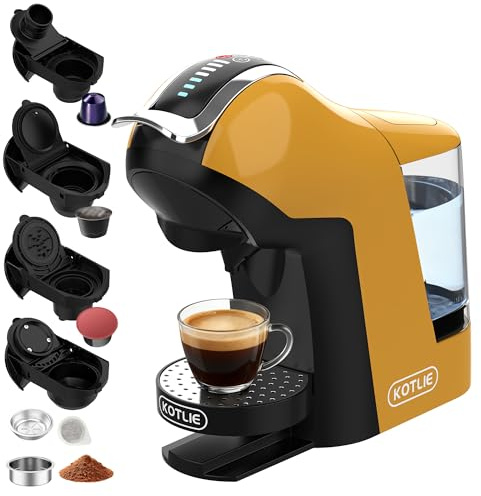 KOTLIE 308B Kapselkaffeemaschine, für NES/DG/MIO/Pulver & ESE(44mm),Gelb | Kaffeevollautomat für Zuhause, Büro & Apartment, 3 Temperaturen, 7 Wassermengen,1L Wassertank, 1400 W, schwarz