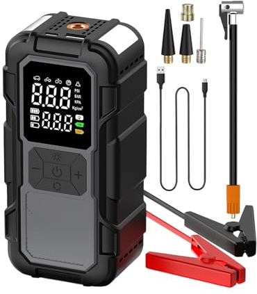 Byuexhp Dispositivo de arranque con compresor de aire, batería portátil de 12 V, 4000 A, para uso diario, trabajo y viajes largos