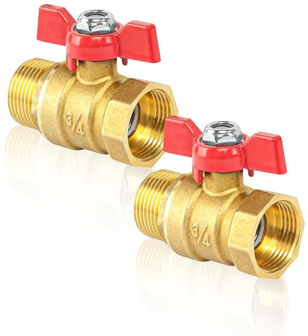 Messing Kugelhahn 3/4 Zoll, 2 Stück Absperrhahn mit Rotem Flügelgriff, Absperrhahn 3/4 Zoll, Aussengewinde/Innengewinde, Für Wasserleitungen Wasserhahn