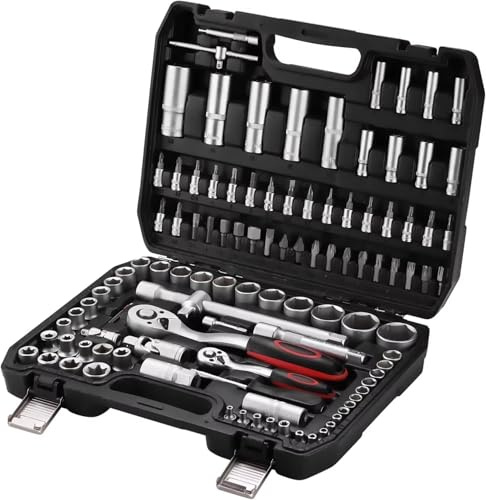RAQXOLPB Ratchet Drive Sockets Wrench 108-piece Socket Set Ratchet Box for Cars with 1/4 and 1/2 Reversible Ratchet Ratchets Socket Wrenches Bit Set