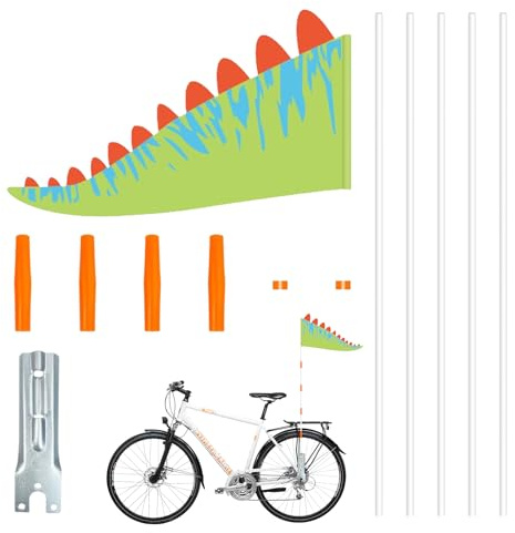 Bicycle Flag for Children, 166 cm, Green Cartoon, Bicycle Pennant & Safety Flag for Boys and Girls for Outdoor Cycling