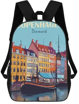sinyumoney 3D-Druck Modischer Rucksack Kinder Copenhagen Rucksack Jungen Schulrucksack Für Mädchen Grundschultaschen Büchertasche Teenager 17inch
