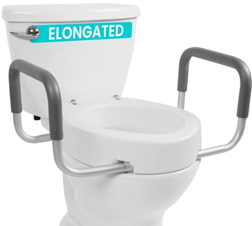 Vive Raised Toilet Seat Riser for Seniors (with Handles) - Handicap Rail Grab Bar Seat for Over Toilet - Elevated Safety for Elderly, Disabled, Medical - Elongated