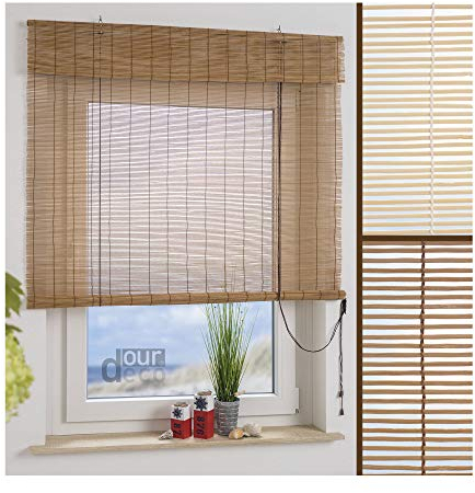ourdeco® Bambusrollo / 60 x 160 cm (Breite x Höhe) Kirschbaum/lichtdurchlässig/optional Klemmen und Montage ohne Bohren/Decken- und Wandmontage gebohrt