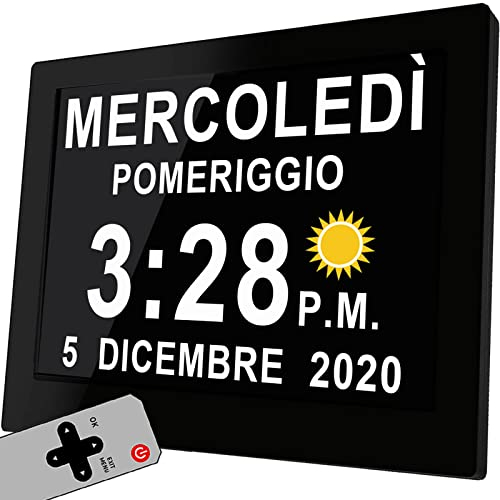 Véfaîî Sveglia Digitale Orologio Parete 2.0, 19 Allarmi & Promemoria Personalizzati, 10 Opzioni Oscuramento Automatico, Datario Non-Abbreviato per Anziani Ipovedenti Demenza, con Telecomando