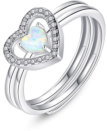 VIKI LYNN 925 Sterling Silber Damen Mädchen Herz Opal Ring Set Hochzeit Verlobungsring Schmuck