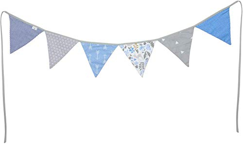 PREMYO Wimpelkette Kinderzimmer Jungen Stoff - 6 Wimpel Girlande Bunt Beidseitig - Babyzimmer Deko Blau Grau