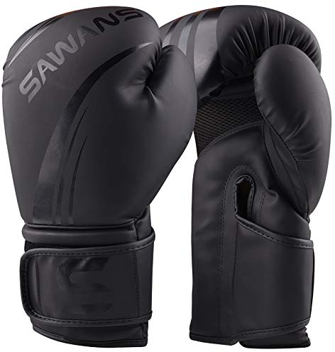 SAWANS® Professionelle Boxhandschuhe, MMA, Sparring, Kickboxen, Boxsack, Training, Muay Thai-Kampf, Mattschwarz, 473 g