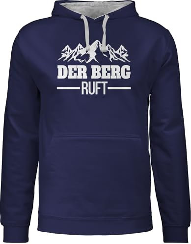 Pullover Herren Frauen Hoodie Kontrast zweifarbig - Skiurlaub Apres Ski - Der Berg Ruft - M - Navy Blau/Grau meliert - Geschenk Skifahrer ruf Pulli Damen,der skioutfit Berge Hoodies apre Hiking