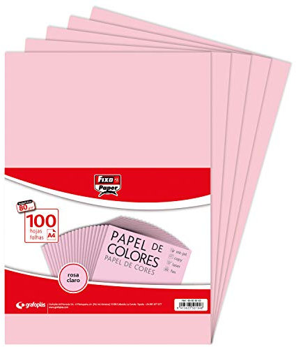 FIXO Paper 65009253. Lot de 100 Feuilles de 80 g, Papier, Rose Clair, A4, Set Pièces