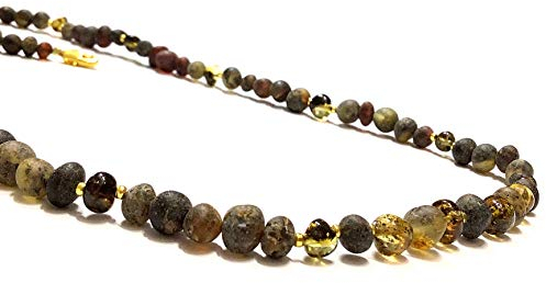 Bernstein by Kindl: Bernstein Kette, Slag Bernstein, Silber 925, Uni-Sex, 50cm, 4-6mm, 10,22g, Handgefertigt, Karabinverschluss, Unregelmäßige Steine, Braun