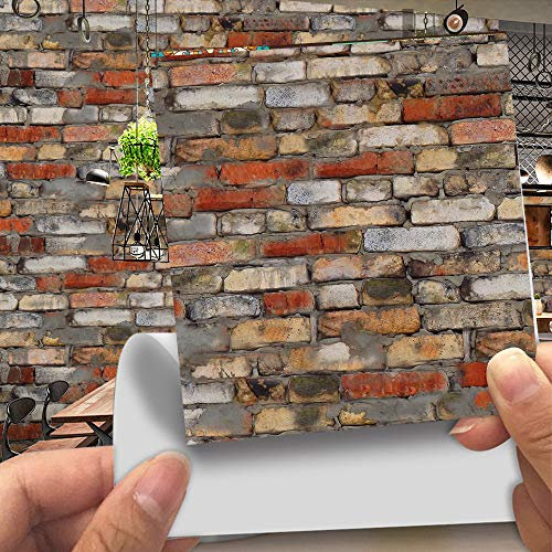 Hiser 20 Stück Küchenrückwand Fliesenaufkleber, Kunstleder 3D Steinimitat Backstein-Stil Wasserdicht Ölfest Stickerfliesen Deko Selbstklebende für Küche Badezimmer Wohnzimmer Dekoration (LA005,20cm)