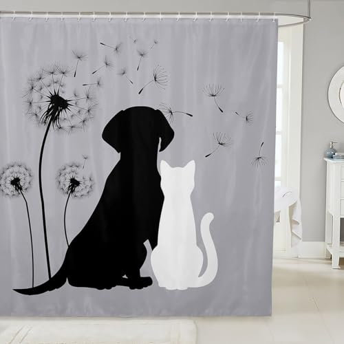 Erosebridal Badewannenvorhang für Katzen und Hunde, Motiv: Löwenzahn, niedliches Haustier, Badezimmer-Set, Zubehör für Kinder, Jugendliche und Erwachsene, wasserdichter Duschvorhang, 183 x 183 cm (B x