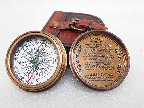 Kompass aus massivem Messing, voll funktionsfähiger Kompass mit Lederetui, antiker nautischer Vintage-Kompass.