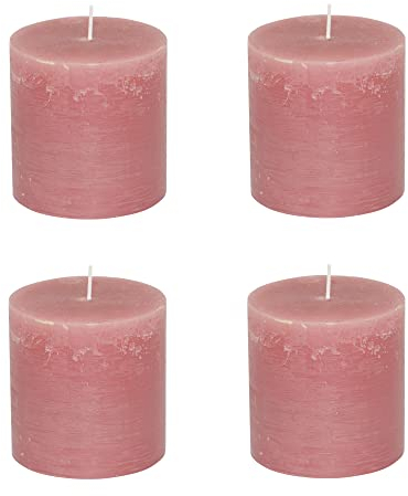 Stumpenkerzen Rustic 4er Set - Stumpenkerze, Blockkerze, Kerze, Adventskranz, Advent - Kein Ruß - Brenndauer: 75 Std. - viele Farben - 10x10 cm (Rosa)