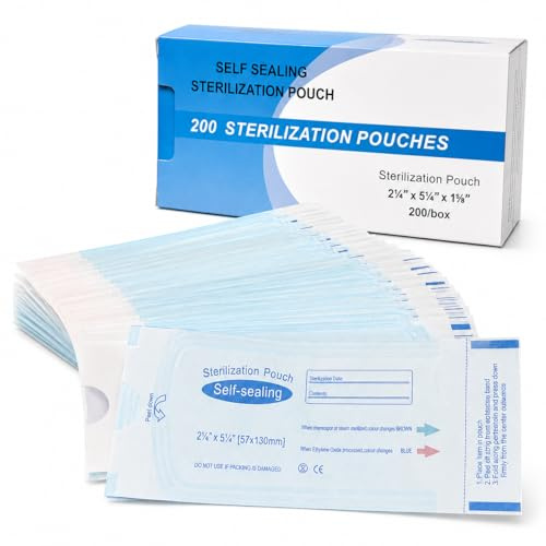 Uadme 200Pcs Self Sealing Sterilization Pouches, 57 x 130mm Disposable Sterilising Bags, Cleaning Pouch for Autoclave Sterilizer, Nail Tool Steriliser, Dentist Tools | Disposable, Autoclave & Steriliser Compatible, For Nail Tools & Dental Instruments