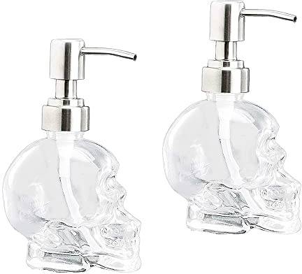 123Arts Seifenspender aus Glas mit Totenkopf, 2 Stück