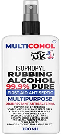 Isopropyl Rubbing Alcohol 99.9% Multipurpose First Aid Antiseptic Infection Preventor Massaging & Sponge Baths & All Over Cleaner Disinfectant (100ml With Spray Bottle)