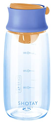 Boenkush 460ml Plastic Small Water Bottle with Time Markings to Drink, Seal Tight Lid, Reusable Sports Cute Bottle for Childs, Teenager, Adult, Sports, Outdoor - Blue