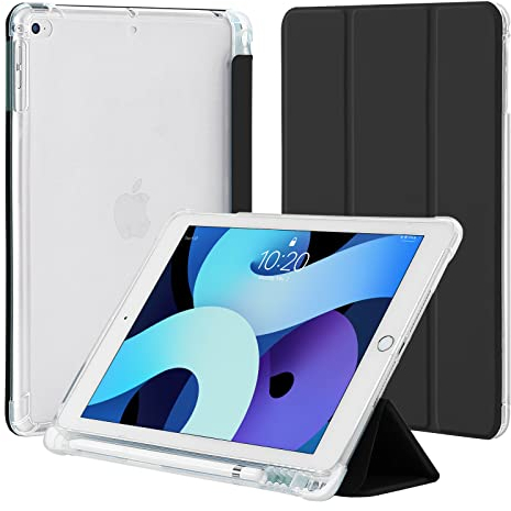 4UBonLife Funda para iPad 9,7 Pulgadas 6.ª/5.ª Generación 2018/2017 con Portalápiz, para iPad Air 1/ Air 2 Protectora Cover de TPU Carcasa Delgada Ligera Posterior Translúcido Cubierta,Negro