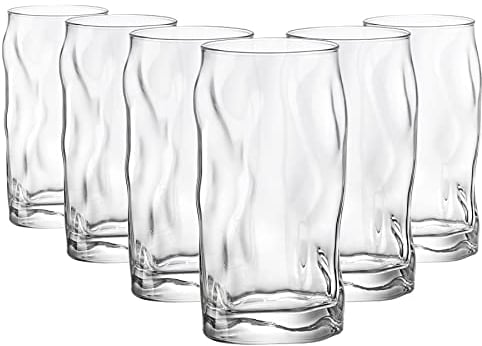 Bormioli Rocco Sorgente Highball Glasses - Modern Ridged Water Juice Cocktail Tumblers - 460ml - Pack of 8