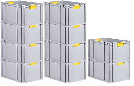 PROREGAL SuperSparSet 10x Eurobox NextGen Color | HxBxT 32x40x60cm | 65 Liter | Griffe gelb geschlossen | Verstärkter Boden | Eurobehälter, Transportbox, Transportbehälter, Stapelbehälter
