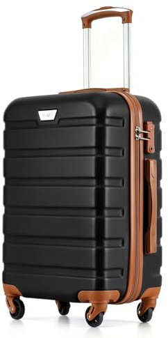COOLIFE 3 Piece Luggage Set for Family Travel, Overseas Travel, ABS+PC, Lightweight Durable Suitcase with 360°Rubber Spinner Wheels, YKK Zipper, Telescopic Handle, TSA Lock (Black/Brown, S(56cm 38L))