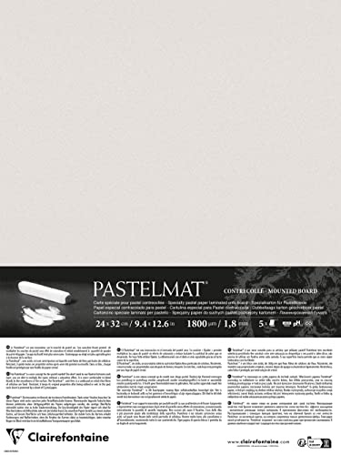 Clairefontaine 796020C - Pastelmat Laminated Paper - 5 Laminated Sheets Special Card for Dry Pastels - 24x32 cm 360g 1.8 mm - Light Grey - Made in France