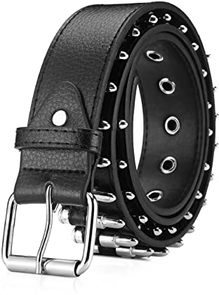 LumiSyne Nietengürtel Für Damen Herren Punk Rock Nietengürtel Schwarz Ledergürtel Mit Silber Metall Dekoration Gothic Kleidung Zubehör Personalisierte Gürtel Für Jeans Hip Hop Faschingskostüme