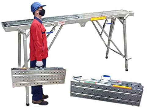 BIFCIOFH Work Platform, Height Adjustable Work Platform Folding Portable Anti-Slip Platform, Safety Running Platform Work Scaffolding Step Stool Household Ladder (Color : Metallic, Size : 140x25cm)