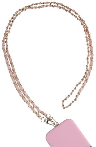 AHABIPERS Phone Lanyard Neck Strap, Purse Chain Strap Microfiber Leather&Metal Lanyard, Universal Phone Chain for Smart Phone Cases, Handle Shoulder Crossbody Handbag Bag Metal Chain Strap - Pink