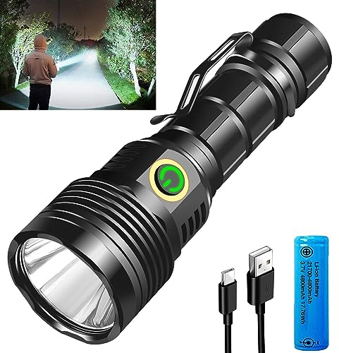 Taschenlampe Led 30000 Lumen Extrem Hell, Aufladbar mini led starke flashlight, LUMINUS SST40 LED, IPX67 Wasserdicht, 5 Lichtmodi, stufenloses Dimmen für Camping Wandern Notfälle(21700 Akku)