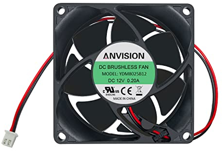 ANVISION 80 mm x 25 mm Bürstenloser Lüfter, 12 V DC, Dual-Kugellager, 2-polig, für Desktop und Laptop