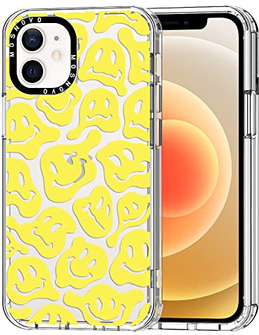 MOSNOVO Case for iPhone 12 Mini, [Buffertech 6.6ft Military-Grade Drop Protection] [Anti Peel Off Tech] Clear TPU Bumper Phone Case Cover Design - Melted Yellow Smiles Face