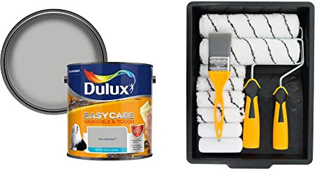 Dulux 403201 Easycare Washable & Tough Matt Emulsion Paint For Walls And Ceilings & Coral 10501 Paint Kit with Headlock and Mini Roller Frame and Hybrid Brush, Set of 12 Pieces
