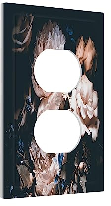 Schwarze Pfingstrose Floral Pink Botanische Blumen Blatt Ästhetisch 1-Gang Duplex Gerät Wandplatte Abdeckung Steckdose Lichtschalter Abdeckung Elektrische Frontplatte Schaltplatte für Schlafzimmer