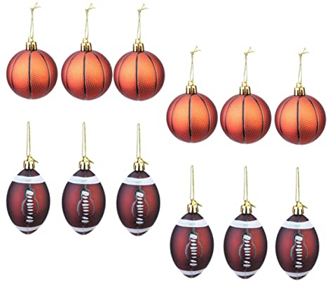 Warmhm 12st Weihnachtskugeln Basketball-rugbyball-partyzubehör Bruchsicherer Weihnachtsball Hängende Basketball-Dekoration Weihnachtskugeldekorationen Fußball Plastik Sport