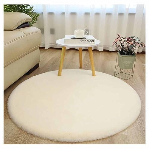 SHTGOI Hochflor Teppich Round Plüsch Teppich Faux Kaninchenfell Teppich mit Rutschfester Hirschleder-Samtrücken Flauschig Langflor Teppich für Wohnzimmer Kinderzimmer Schlafzimmer Beige 80cm