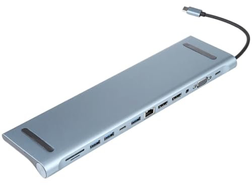 12 in 1 USB-C Docking Station for HP Lenovo Dell,12 IN 1 Multiport USB C Hub with USB-C PD, VGA, Audio, Dual 4K HDMI, RJ45, USB 3.0, USB-C DATA, 2 USB 2.0, 1 SD, and 1 TF Card Slot
