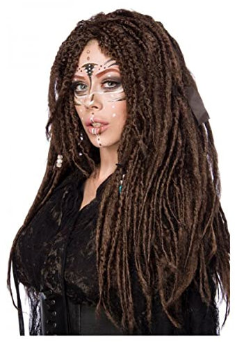 Horror-Shop Voodoo Hexen-Langhaarperücke mit Dreadlocks