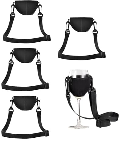 MAXQUU 4pcs Hals-Weinglashalter, tragbarer Weinglashalter, Weinglashalter mit Lanyard, Weinglas-Halshalter, geeignet für Hochzeit, Geburtstagsfeier (Schwarz)