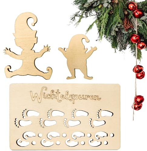 Wichtel Zubehör Weihnachten,Wichteltür Set für Saisonale Deko,Fußabdrücke Wichtelhaus Weihnachten Schablone,Wichteltür Zubehör Deko Wichtel Baustelle