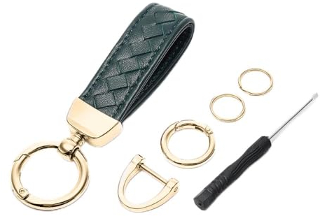 FDEETYGeflochten Leder Schlüsselanhänger Set Luxus Autoschlüssel Anhänger Goldfarben Metall Schlüsselring Zubehör