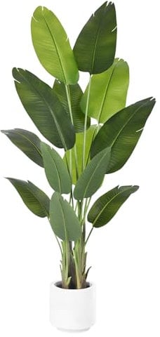 ZEEOZE Planta Artificial Ave del Paraíso 180cm Plantas Artificiales Decorativas con 13 Hojas de Plátano,Planta Artificial Grande Interior con Maceta Blanca para Decoracion Hogar Salon Casa Room Decor