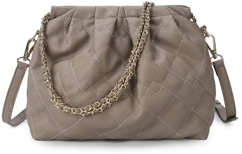 VNFIOEI Handtasche Damen PU-Leder Umhängetasche Groß Schultertasche Quilling Diamantmuster tasche Kettentasche Taschen mit Verstellbare Schultergurte Hobo Crossbody Bag(Schlamm)