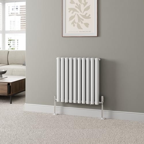Radiant Living Modern Horizontal 600x600mm Radiator Heater Double Panel Oval Tube Column White