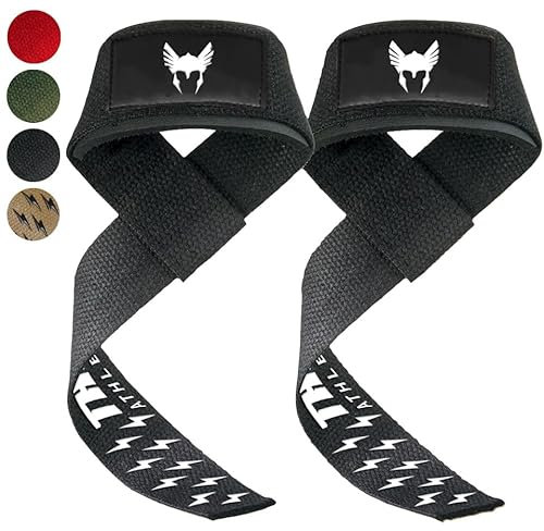 THOR ATHLETICS Zughilfen für Krafttraining & Powerlifting - Hebehilfen Krafttrainingsgurte für Männer und Frauen mit kostenlosem E-Book - Fitness Gym Handgelenkschlaufen (Schwarz und weiß)