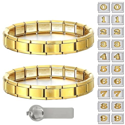 Cinsersr Italian Charm Bracelet 2 Stück Italian Charm Bracelet Charms Italian Charm Bracelet Set Kommt Mit 20 Zahlenmustern Geeignet für Freundinnen Mütter Ehefrauen (mit 1 Abnehmbarem Werkzeug)