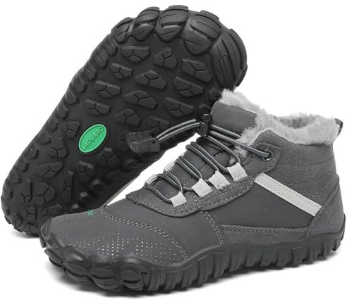 SAGUARO Scarpe Barefoot Invernali Bambino Stivali da Neve Comode Caldo Stivaletti Inverno Bambina Antiscivolo Scarponcini con Imbottitura Calda, Will Ⅰ, Grigio Peltro, 31 EU